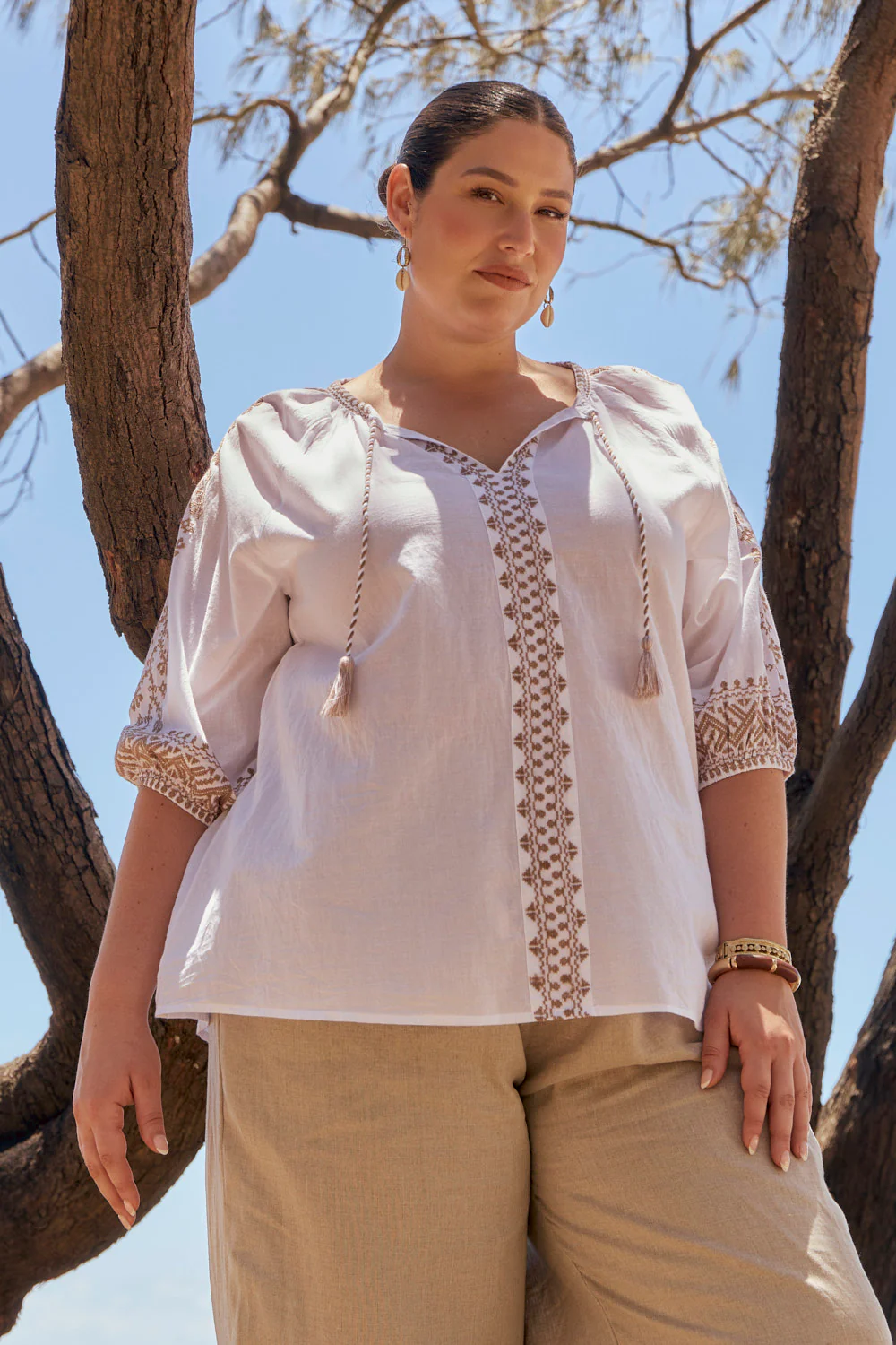 Danny Embroidered Top in Alabaster