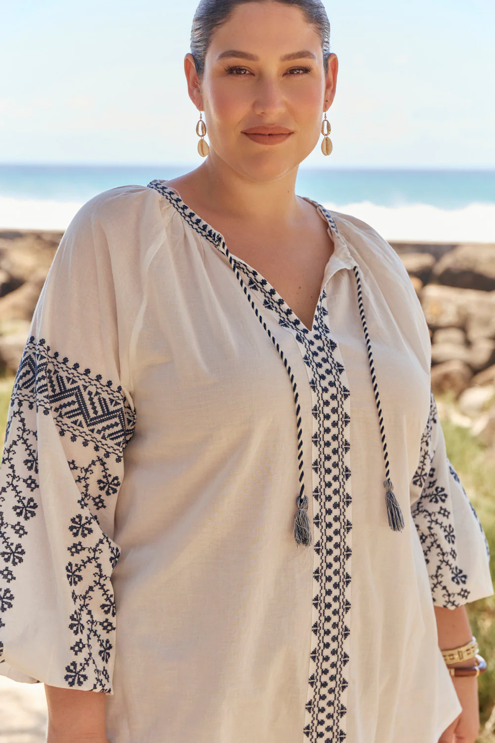 Danny Embroidered Top in Navy Embroidered - Image 3