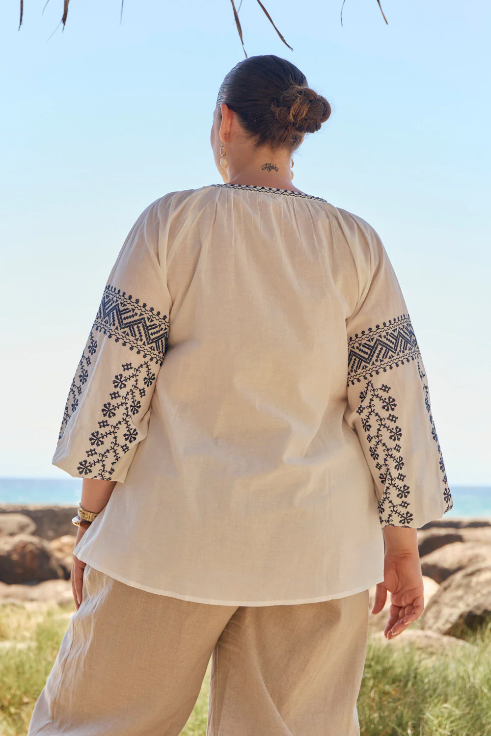 Danny Embroidered Top in Navy Embroidered - Image 4