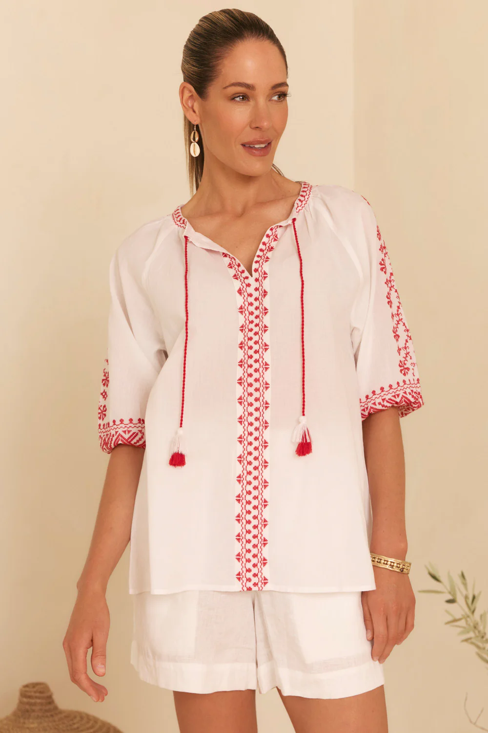 Danny Embroidered Top in Vermillion - Image 4