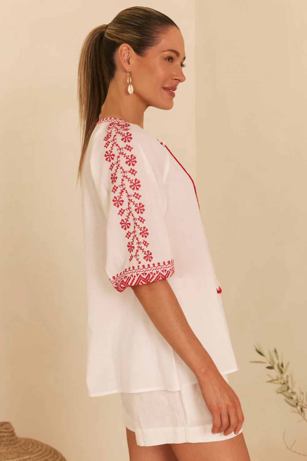 Danny Embroidered Top in Vermillion - Image 5