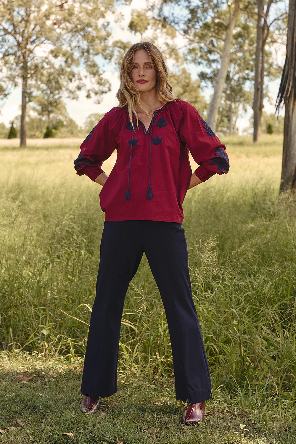 Danny V-Neck Top in Inkwell Burgundy - Image 6