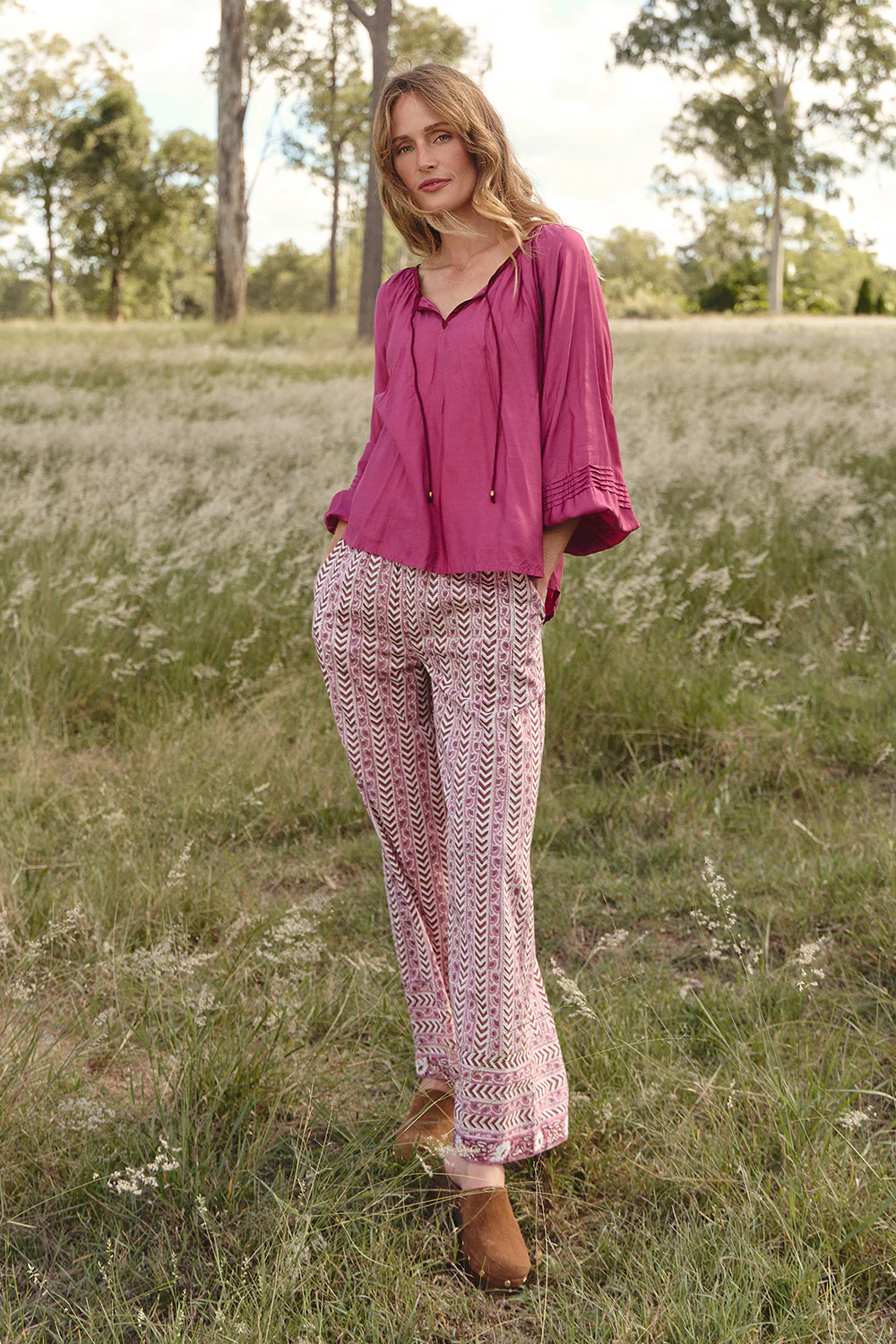 Delilah Cotton Silk Swing Blouse in Rose Wine - Image 3