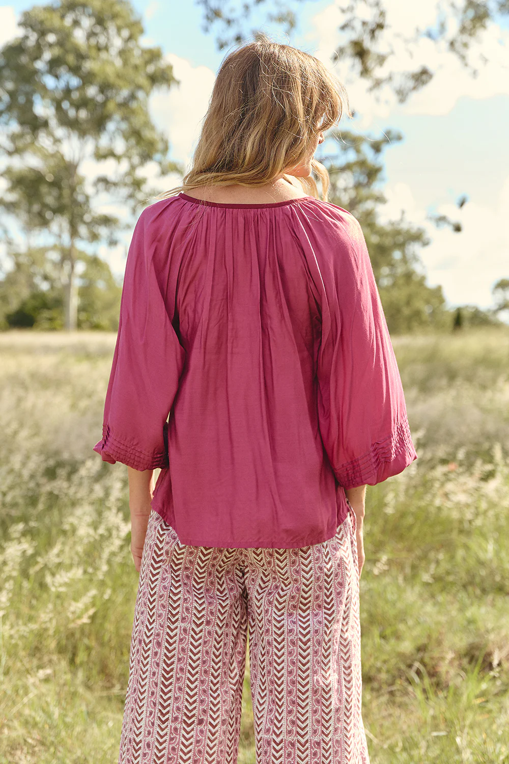 Delilah Cotton Silk Swing Blouse in Rose Wine - Image 4