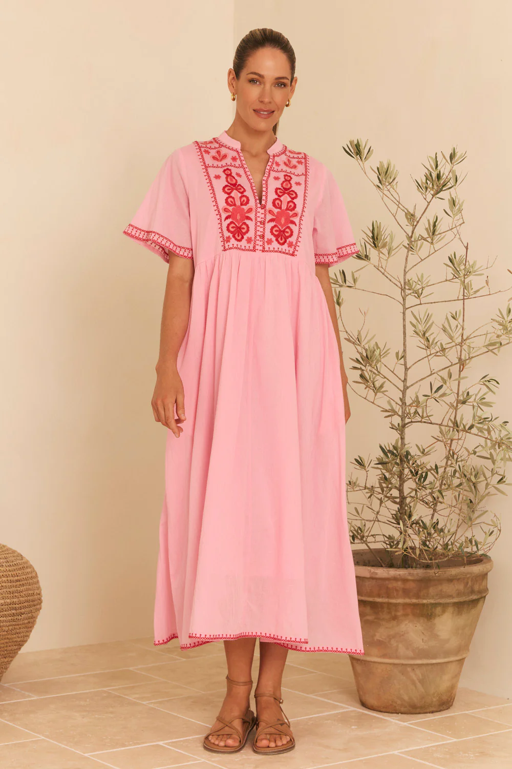 Elodie Flutter Sleeve Smock Dress in Rosita - Image 3