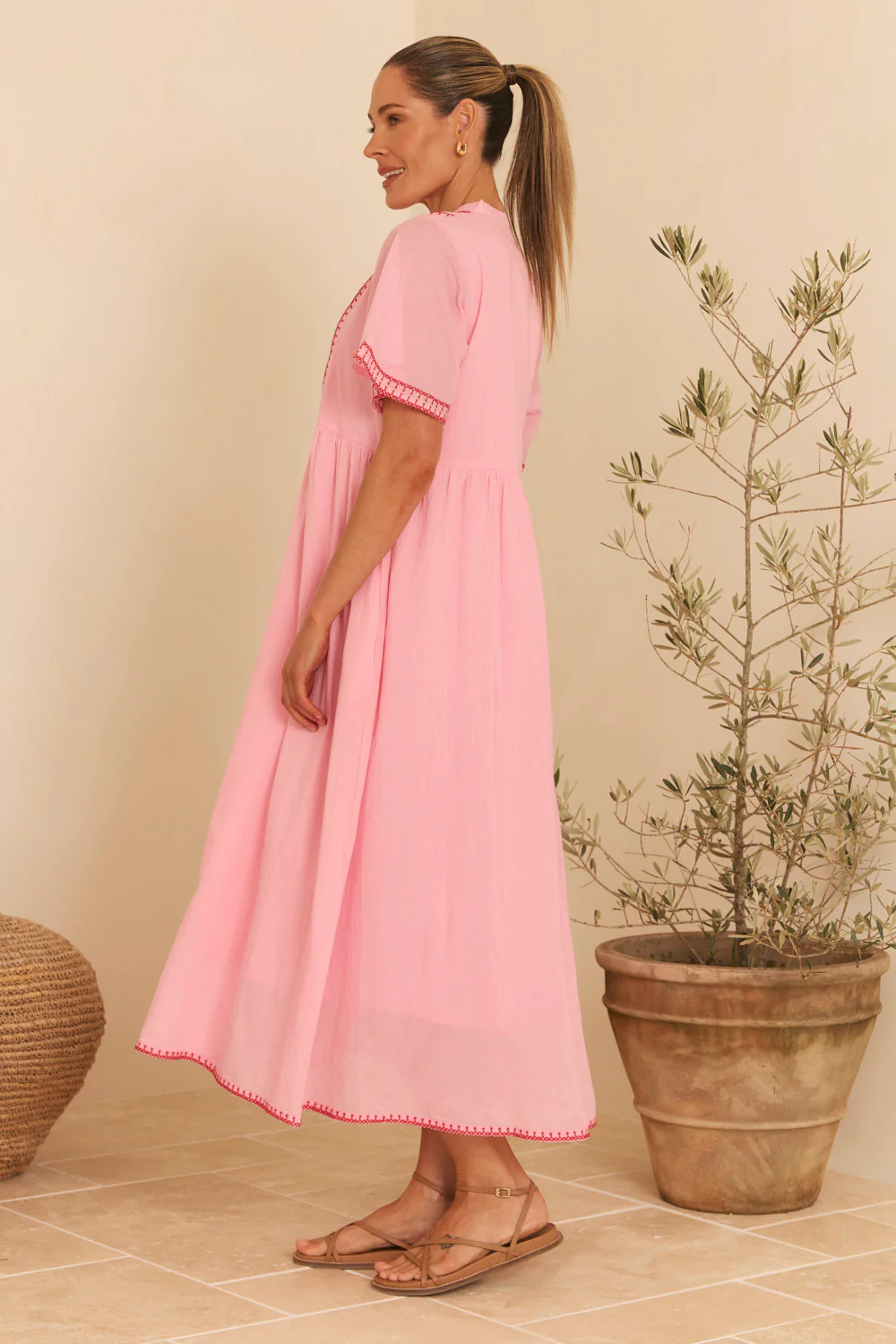 Elodie Flutter Sleeve Smock Dress in Rosita - Image 6