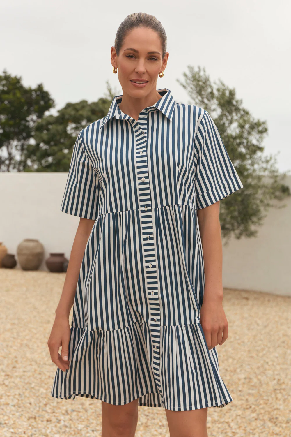 Ginette Short Dress in Navy Stripe - Image 3