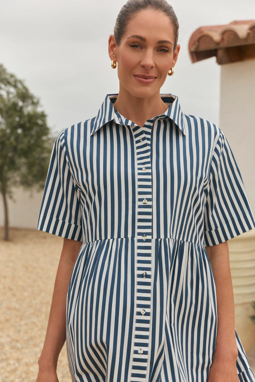 Ginette Short Dress in Navy Stripe - Image 5