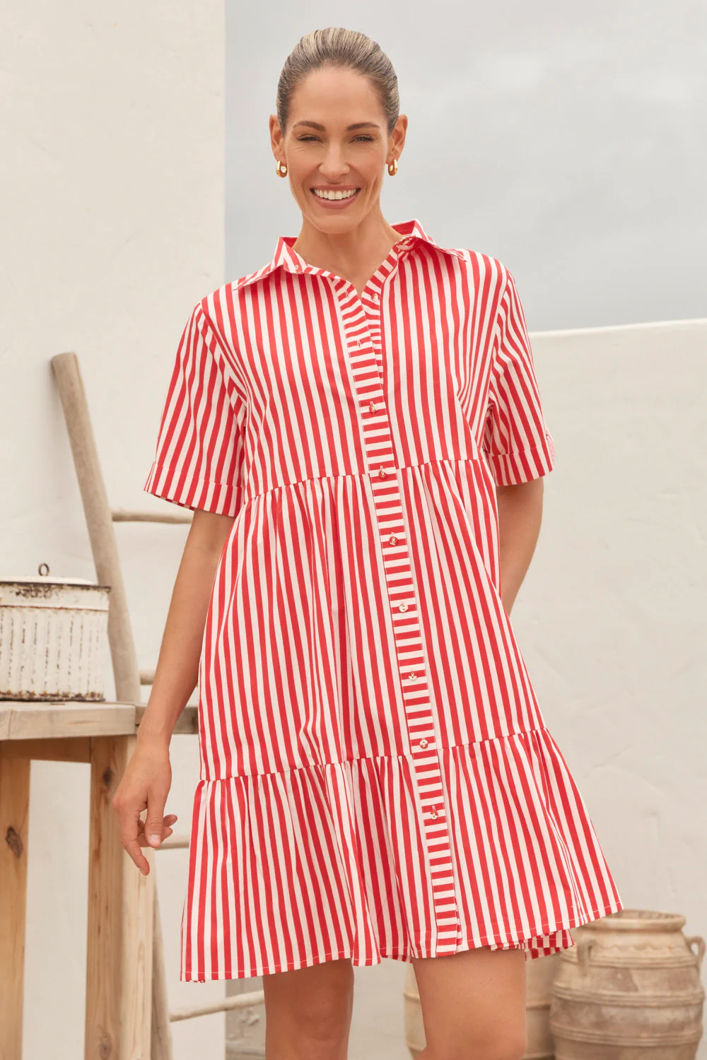 Ginette Short Dress in Red Stripe - Image 4