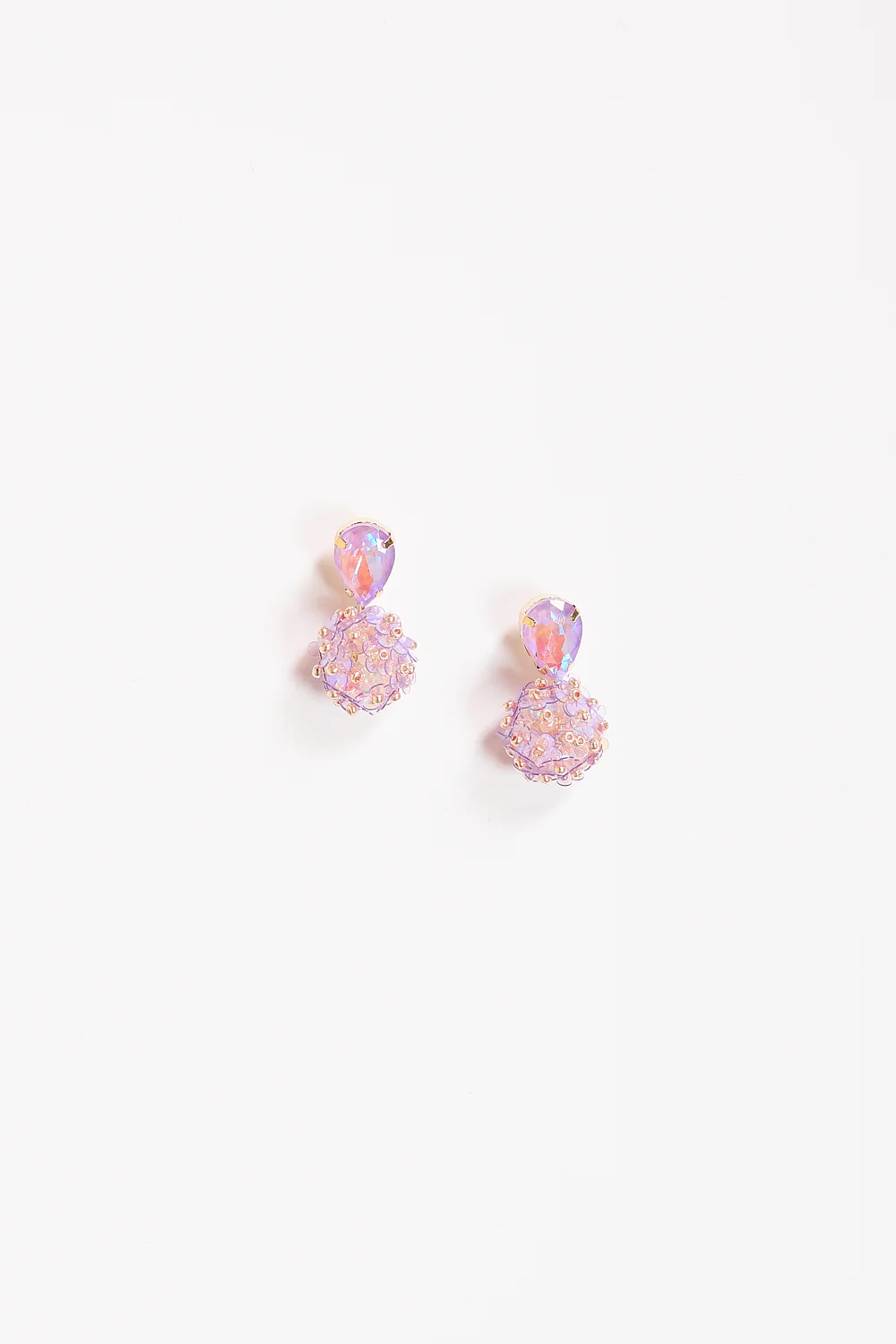 Stone Top Flower Ball Earrings in Violet
