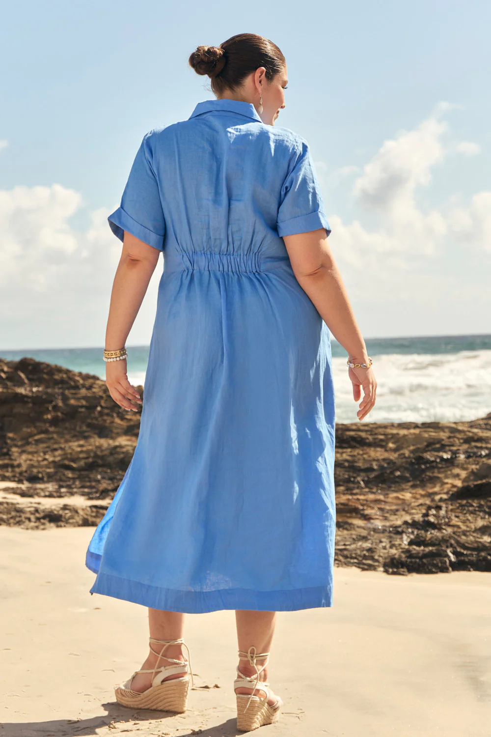Gracie Linen Shirt Dress in Sky Blue - Image 6