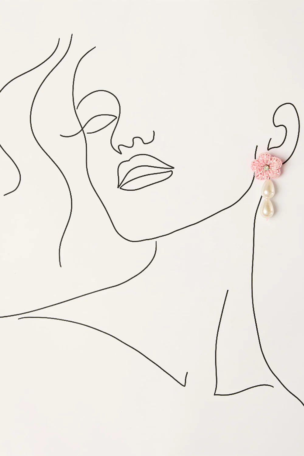 Hanging Beaded Flower Studs in Light Pink - Image 2