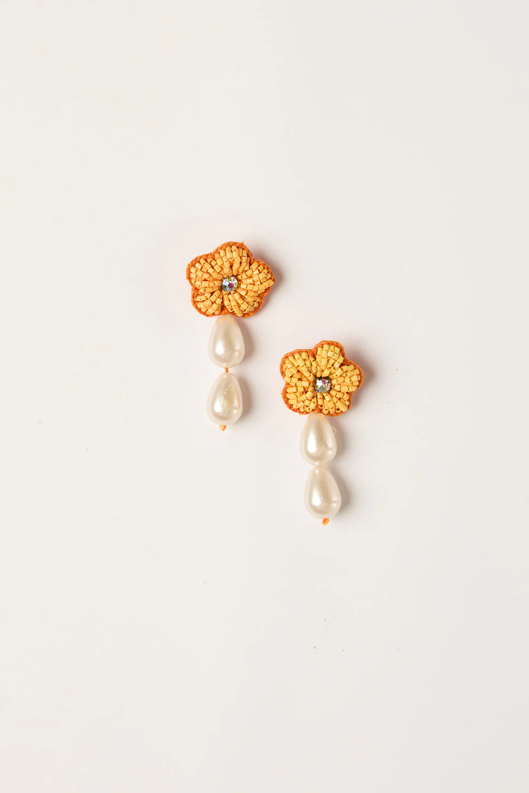 Hanging Beaded Flower Studs in Tangerine - Image 2