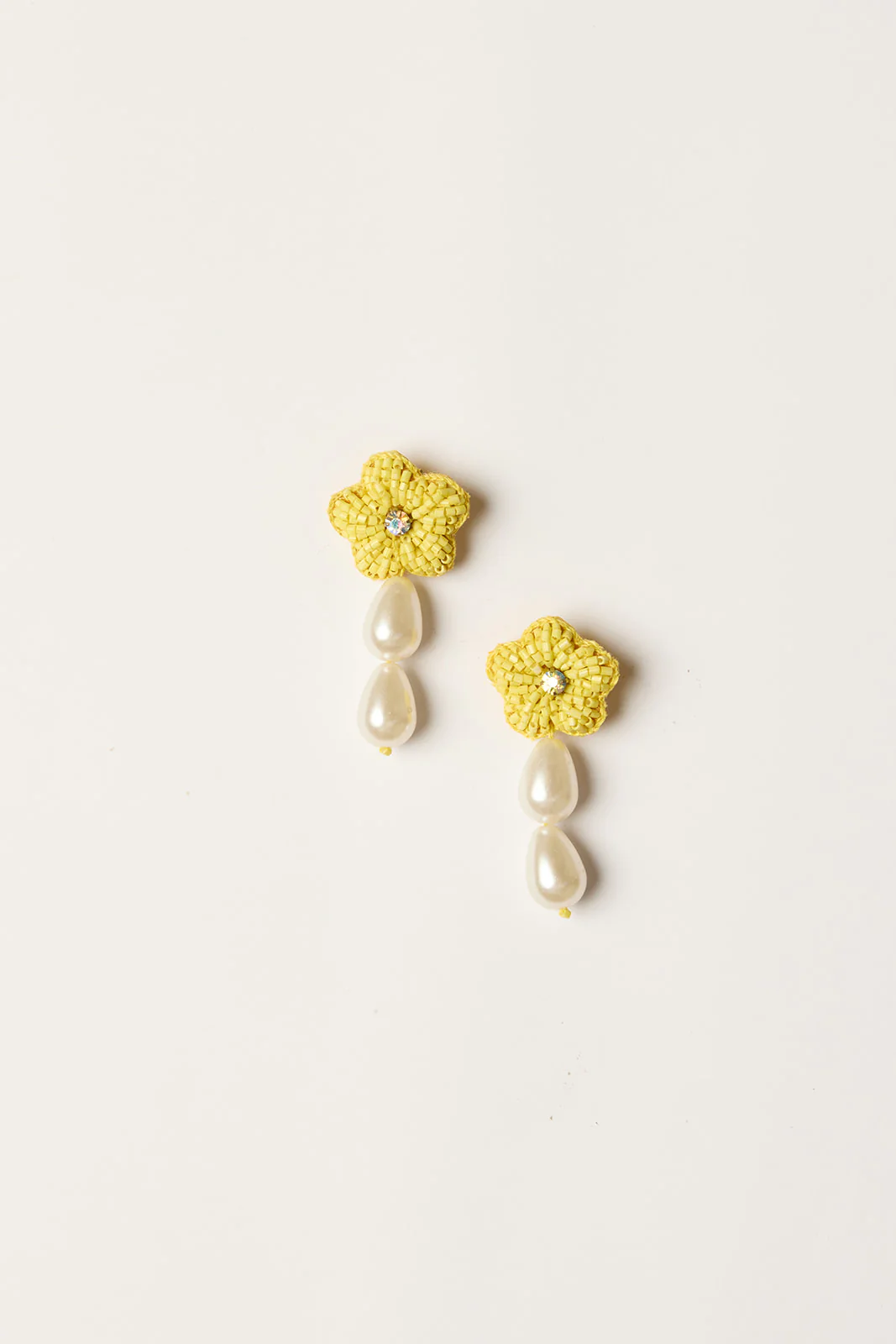 Hanging Beaded Flower Studs in Yellow - Image 2
