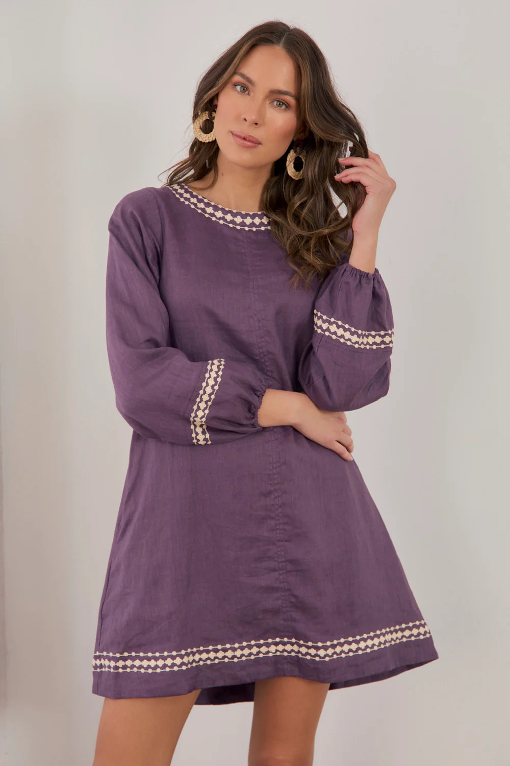 Hazel Linen Short Dress in Merlot Dream - Image 4