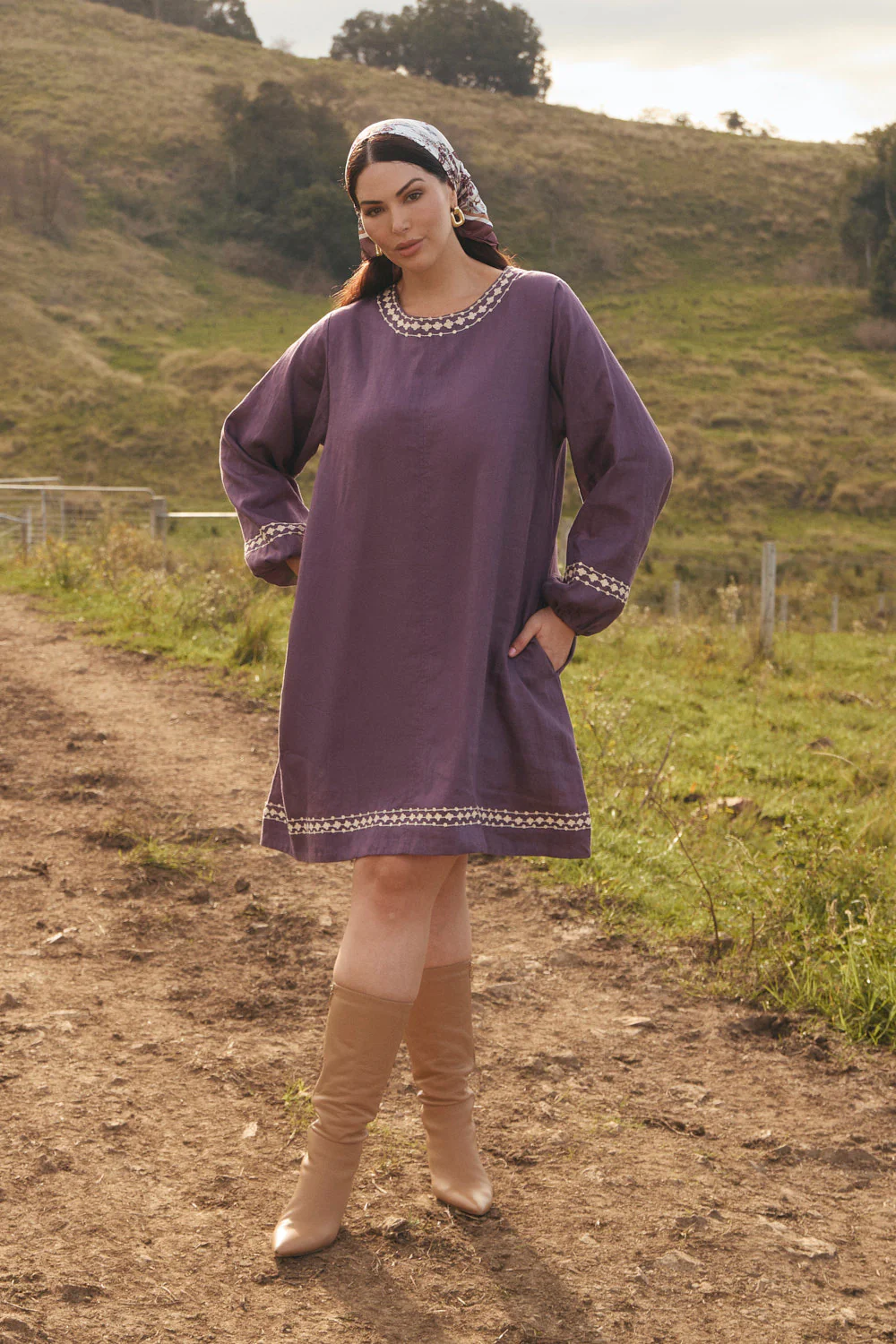 Hazel Linen Short Dress in Merlot Dream - Image 5