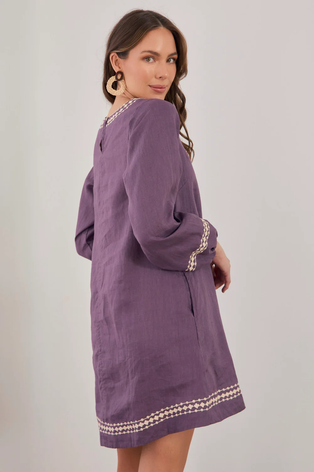 Hazel Linen Short Dress in Merlot Dream - Image 6
