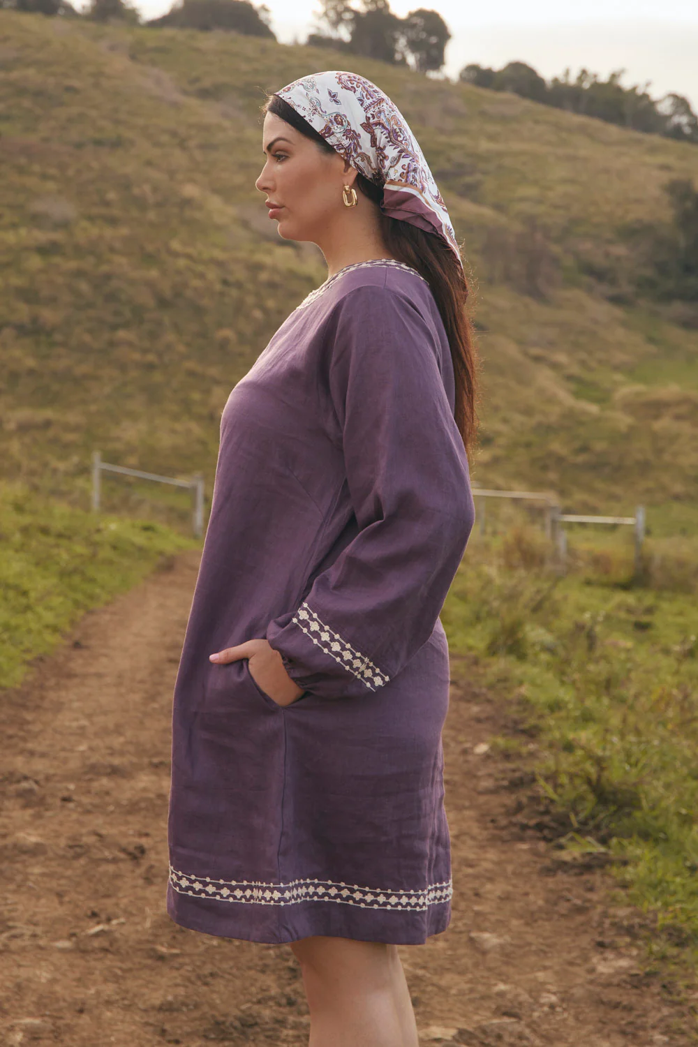 Hazel Linen Short Dress in Merlot Dream - Image 7