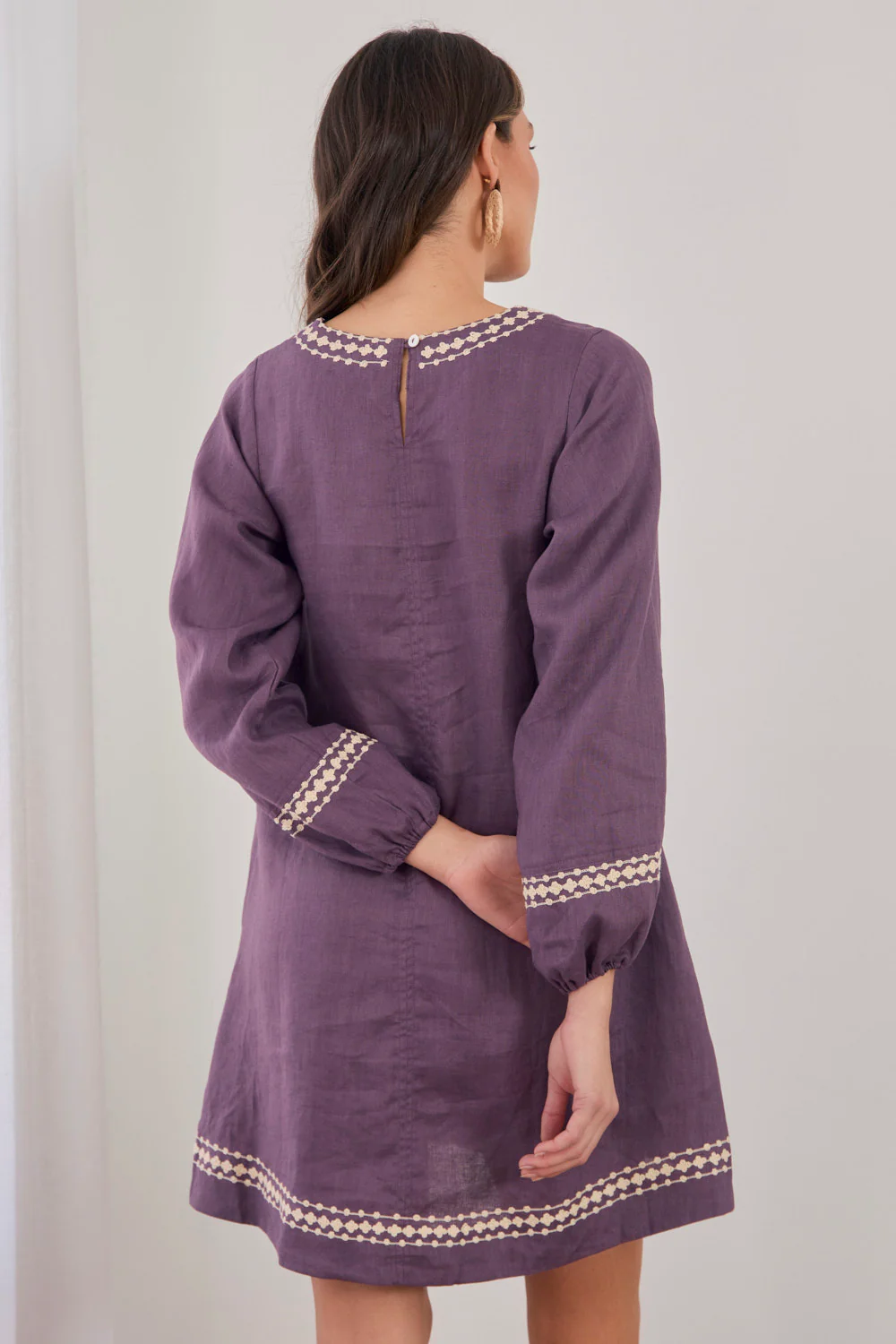 Hazel Linen Short Dress in Merlot Dream - Image 8