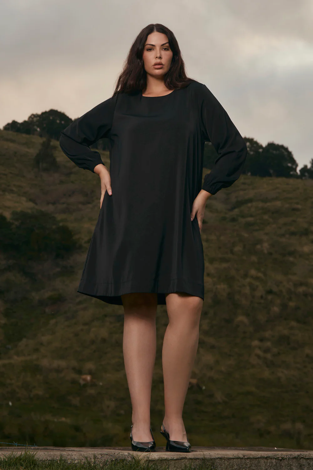 Hazel Long Sleeve Midi Dress in Black - Image 3