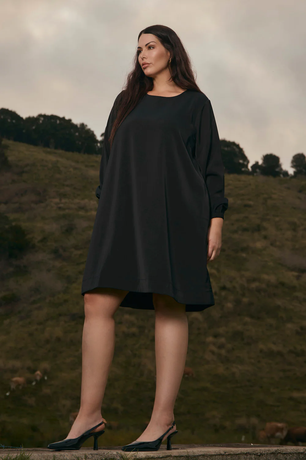 Hazel Long Sleeve Midi Dress in Black - Image 5
