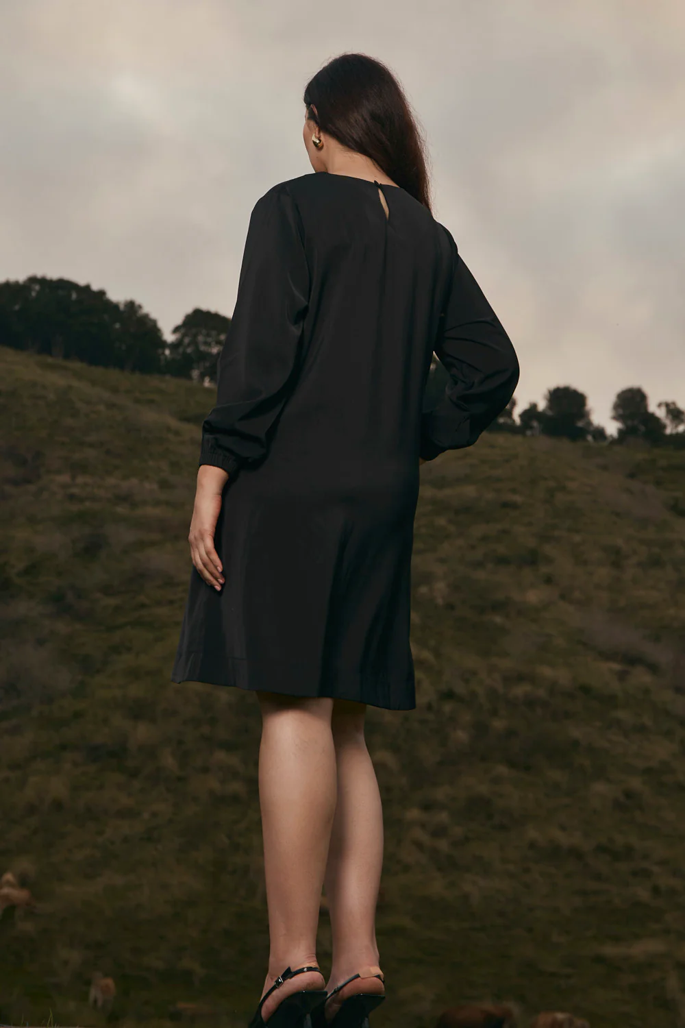 Hazel Long Sleeve Midi Dress in Black - Image 6