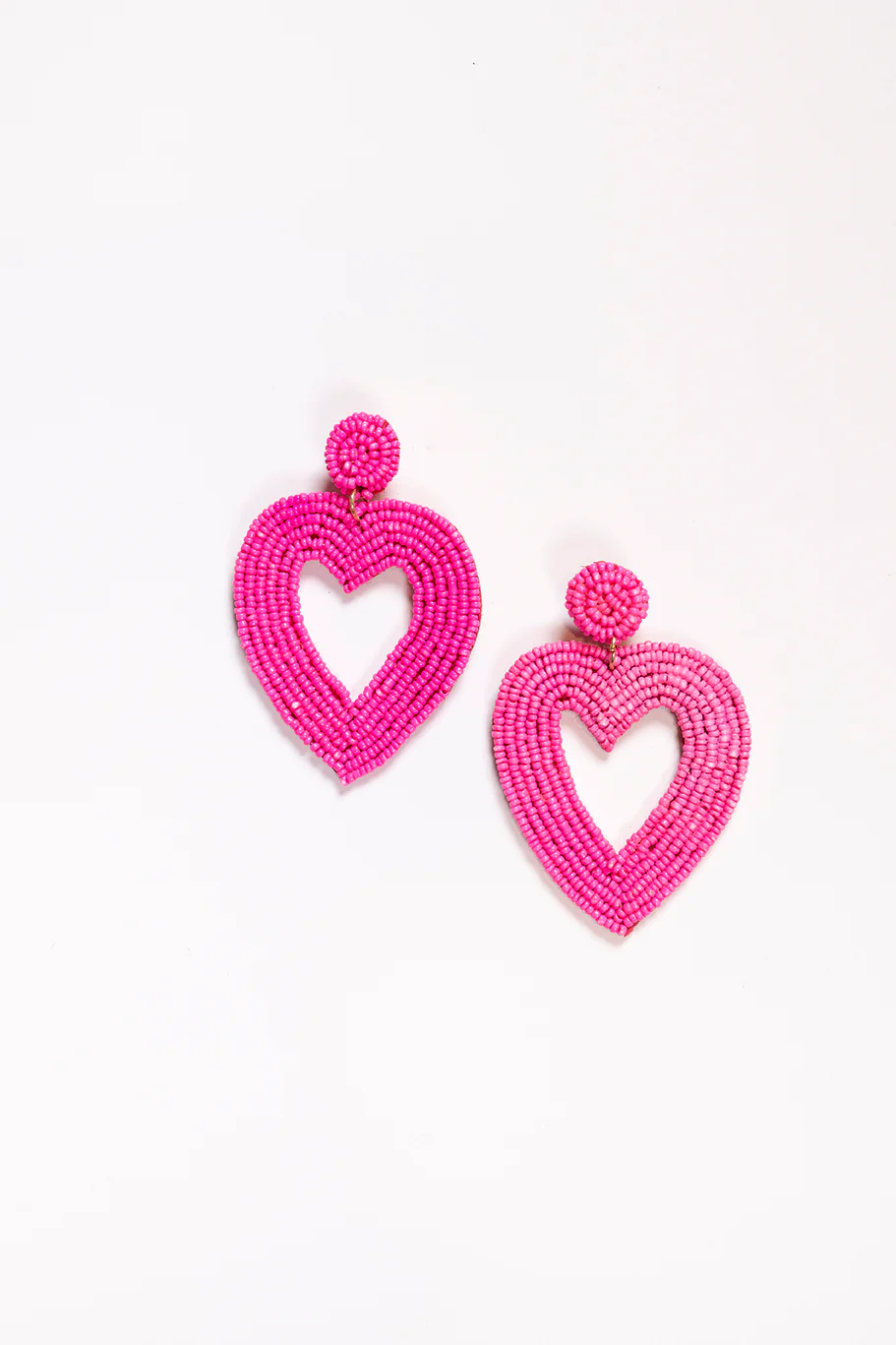 Hollow Heart Beaded Earrings in Hot Pink - Image 2
