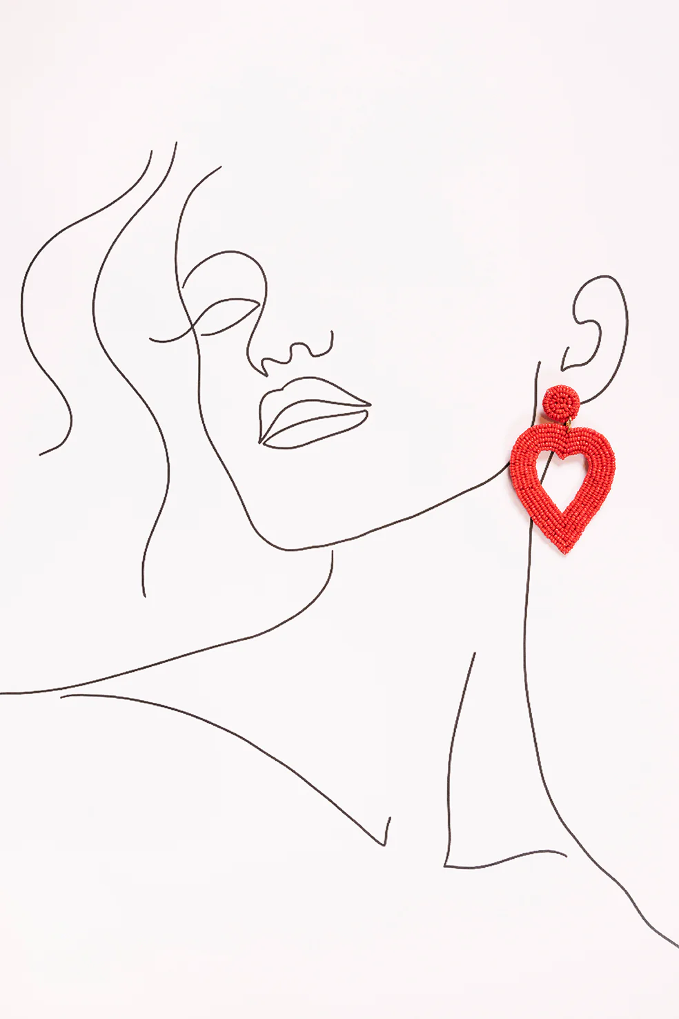 Hollow Heart Beaded Earrings in Red - Image 2