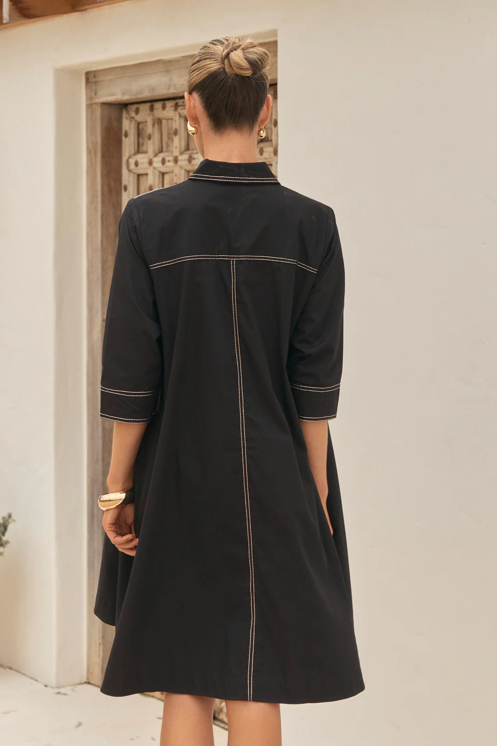 Jojo Swing Shirt Dress in Black Poplin - Image 7