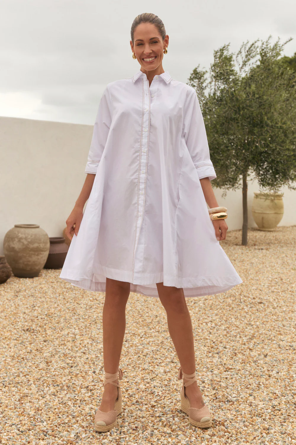 Jojo Swing Shirt Dress in White Poplin - Image 4
