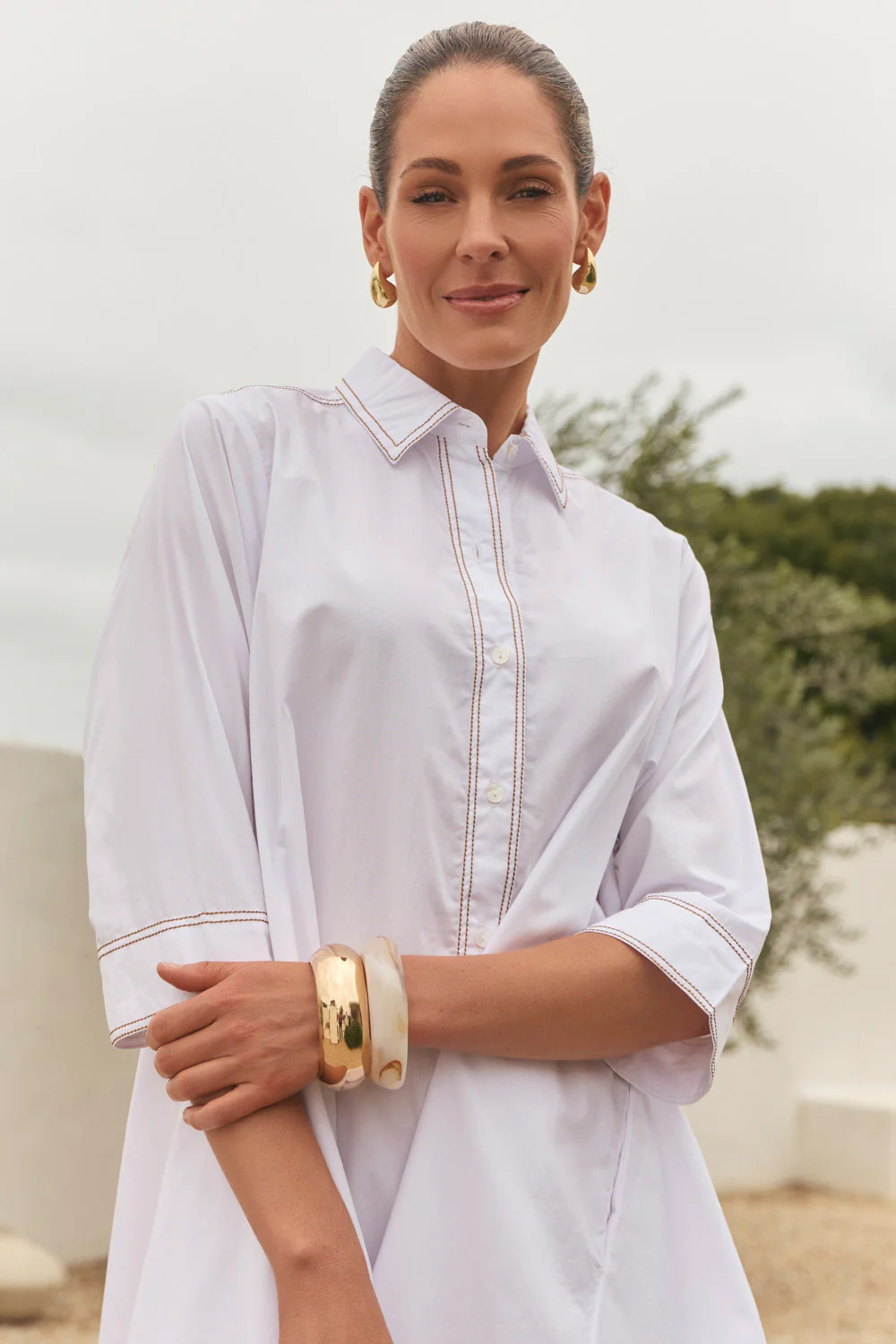 Jojo Swing Shirt Dress in White Poplin - Image 5