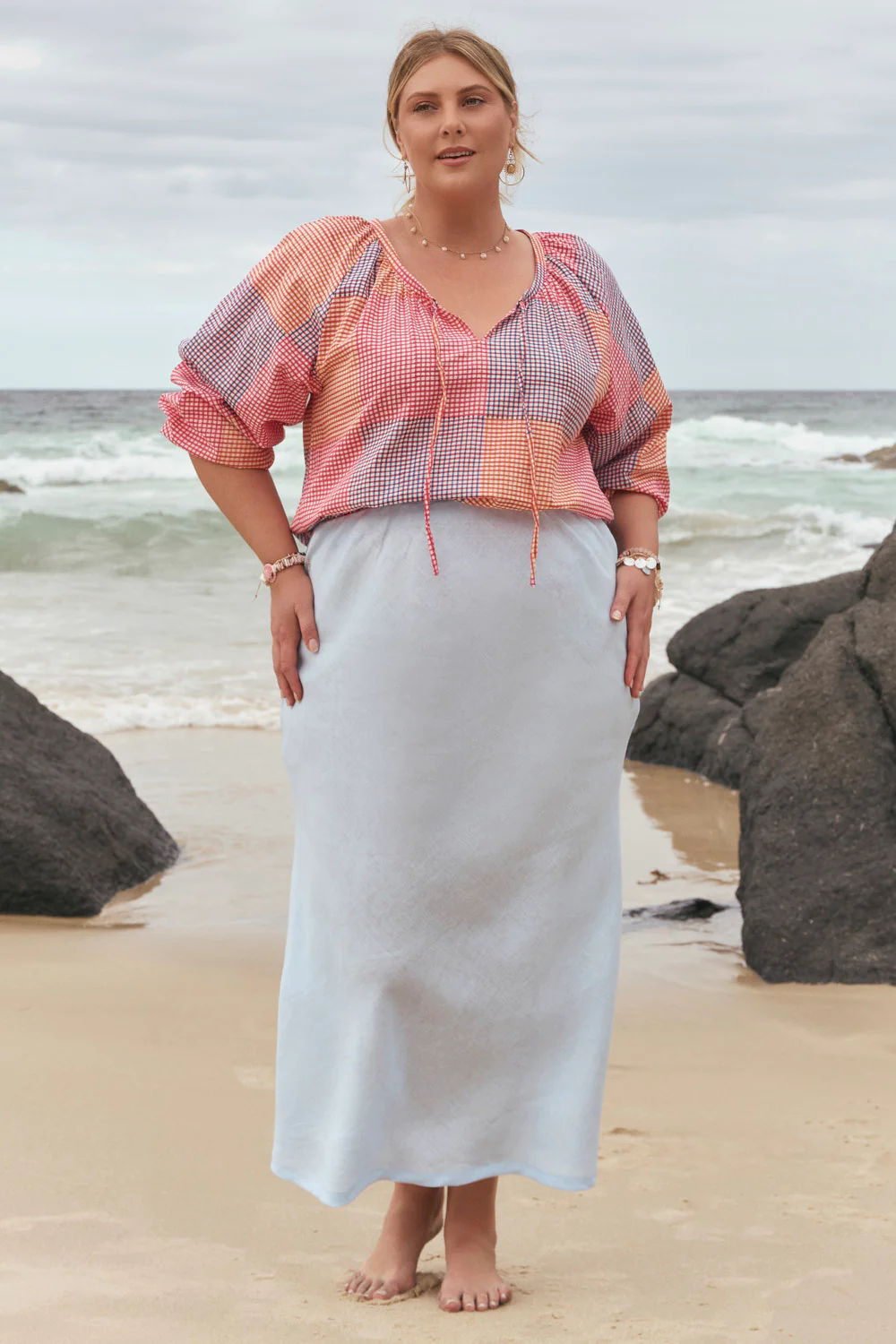 Katie Bias Cut Skirt in Powder Blue