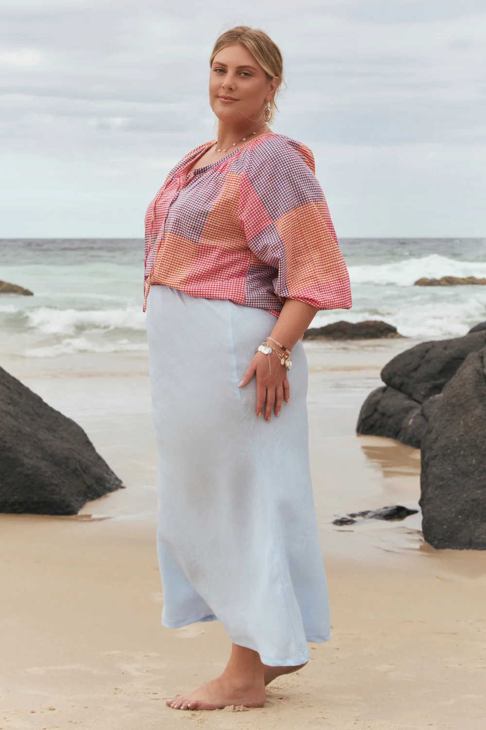 Katie Bias Cut Skirt in Powder Blue - Image 3
