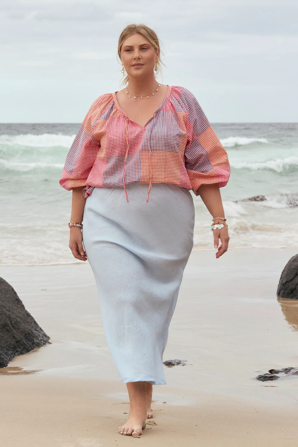 Katie Bias Cut Skirt in Powder Blue - Image 4