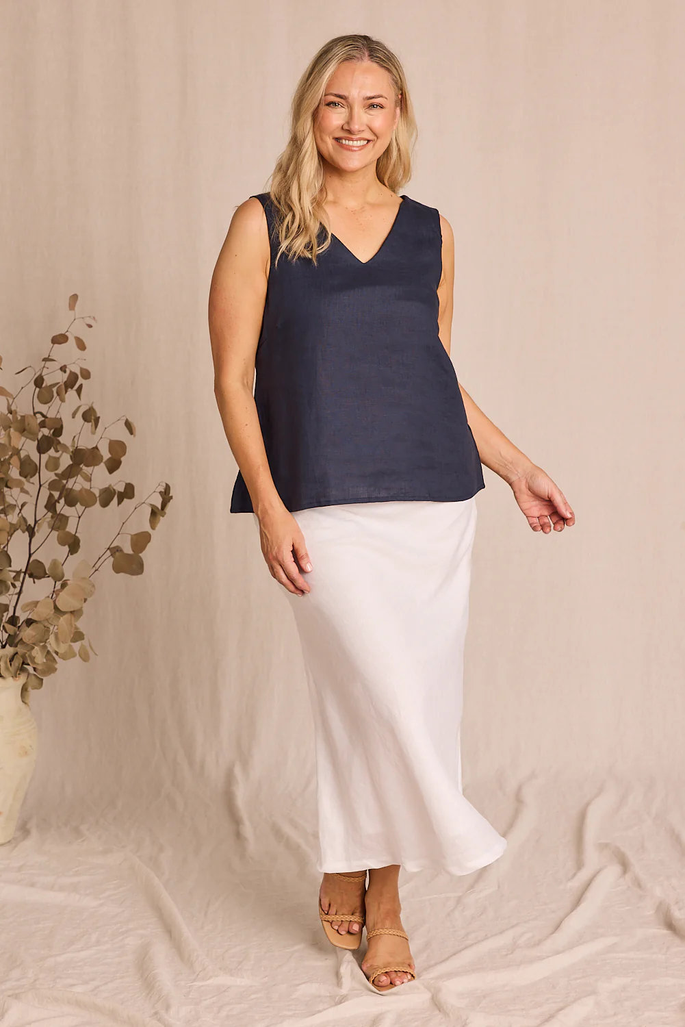 Katie Bias Cut Linen Skirt in White - Image 5