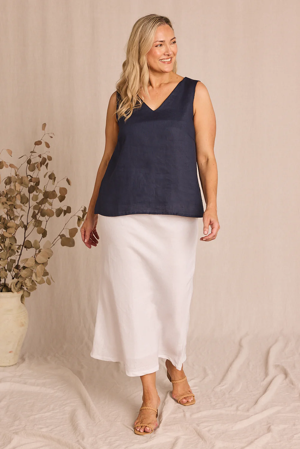 Katie Bias Cut Linen Skirt in White - Image 7