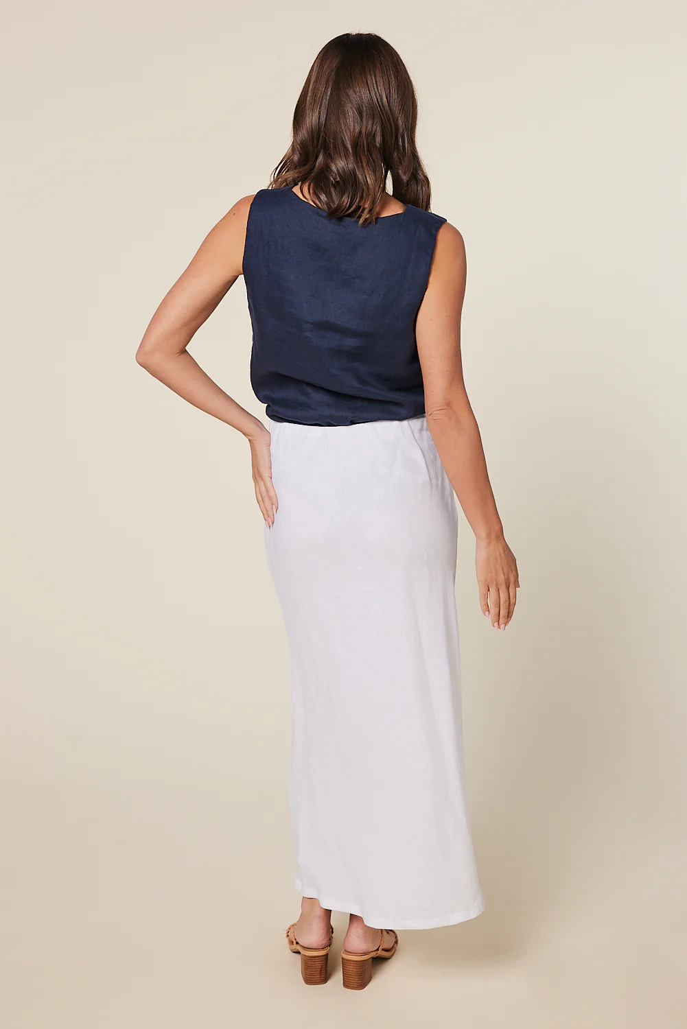 Katie Bias Cut Linen Skirt in White - Image 8