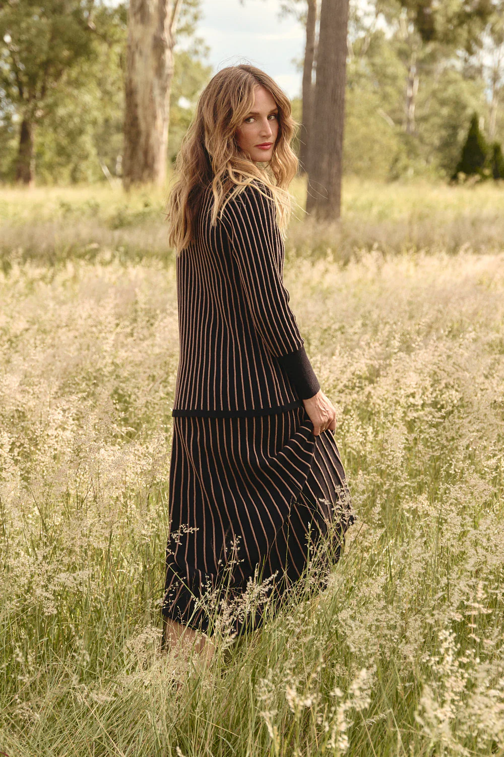 Knitted A-Line Skirt in Black - Image 3