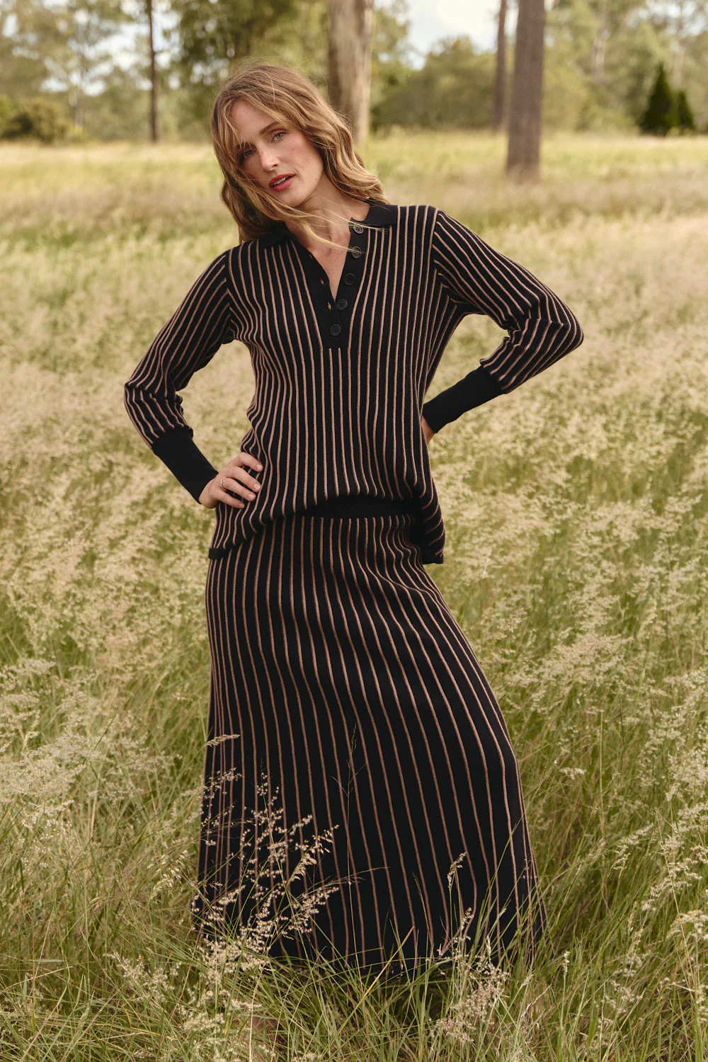 Knitted A-Line Skirt in Black - Image 4