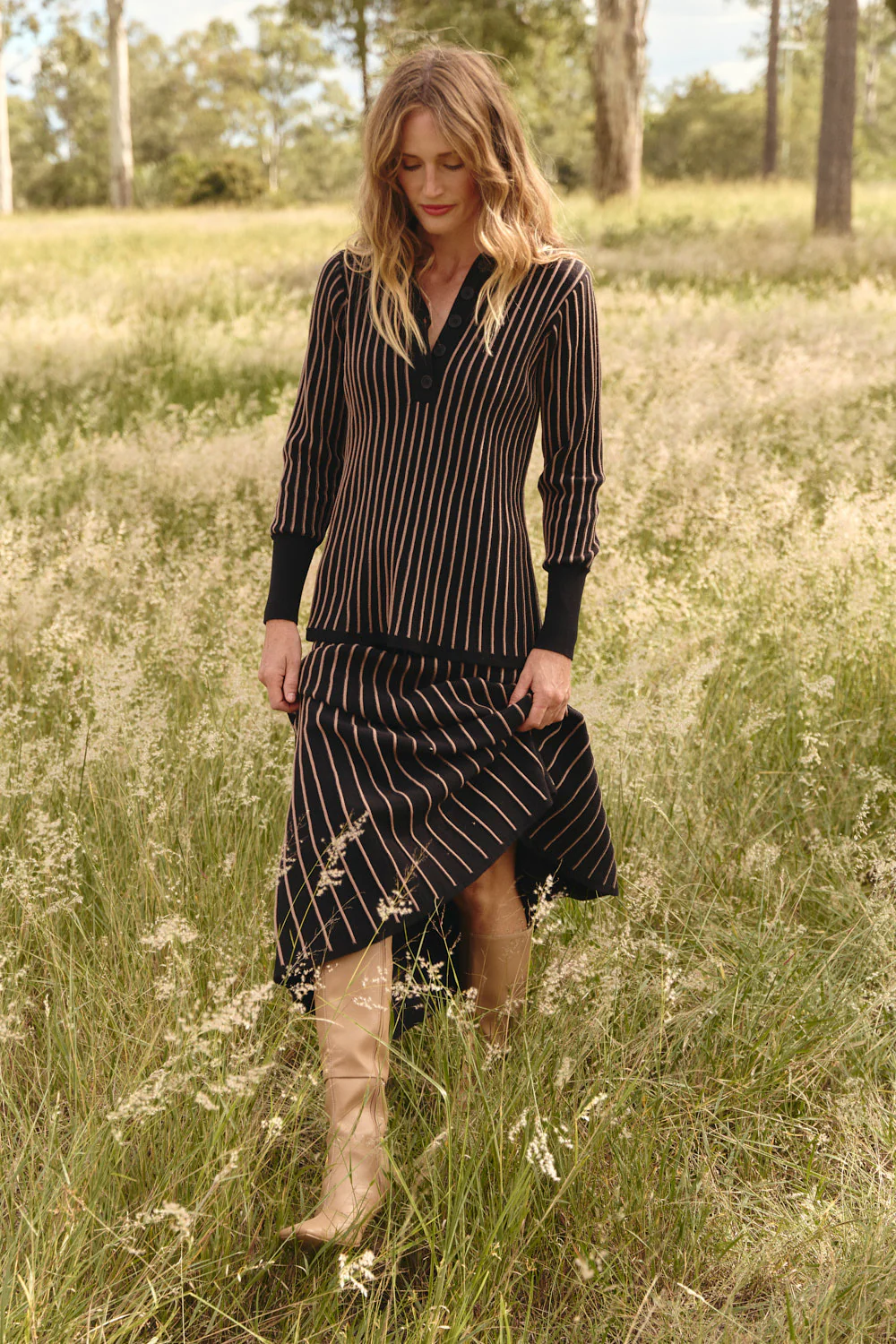 Knitted A-Line Skirt in Black - Image 6