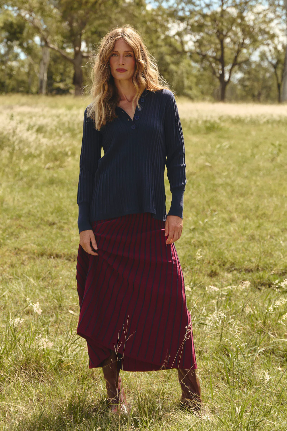 Knitted A-Line Skirt in Cherry Red - Image 4