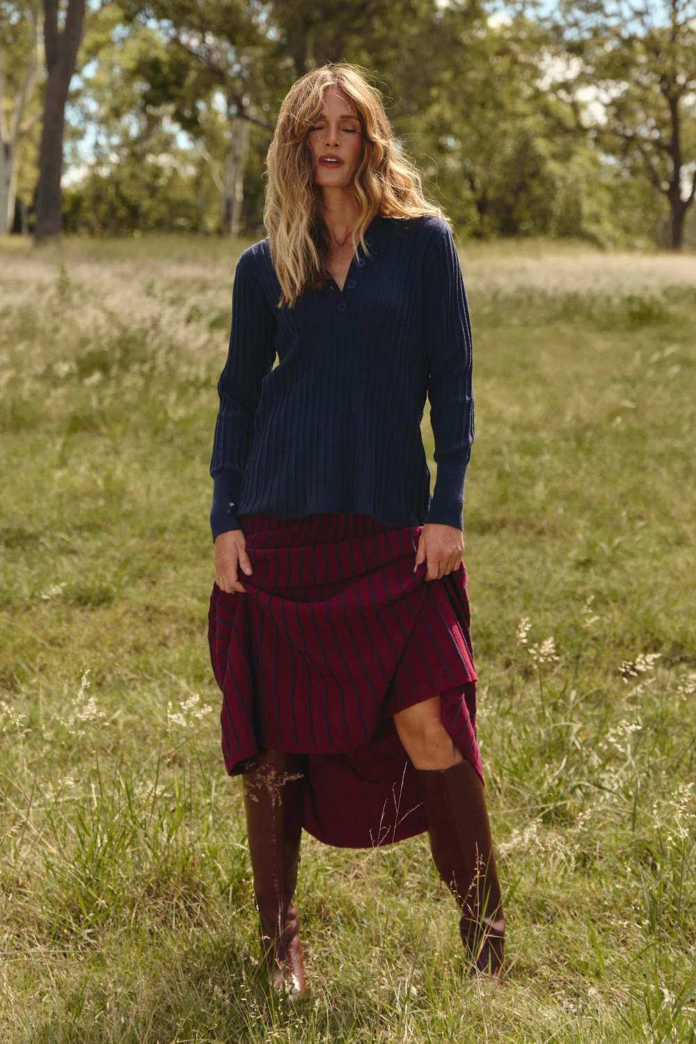 Knitted A-Line Skirt in Cherry Red - Image 6