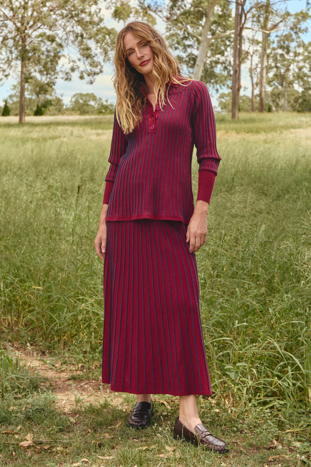 Knitted A-Line Skirt in Cherry Red - Image 7