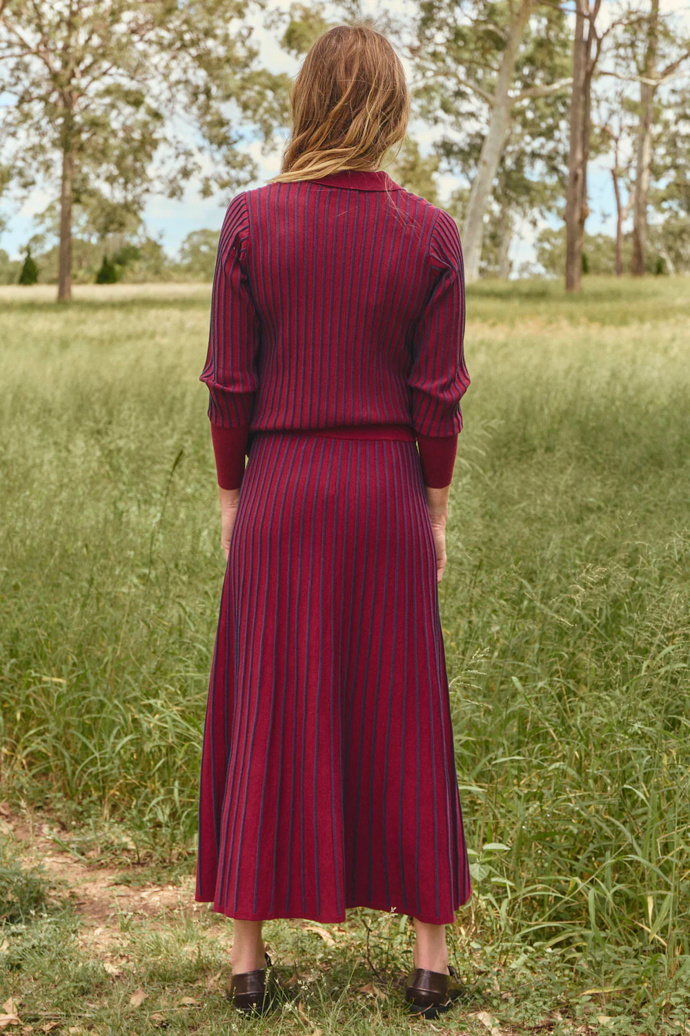 Knitted A-Line Skirt in Cherry Red - Image 8