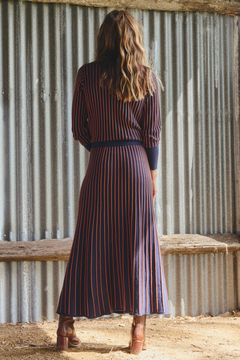 Knitted A-Line Skirt in Navy Spice - Image 7