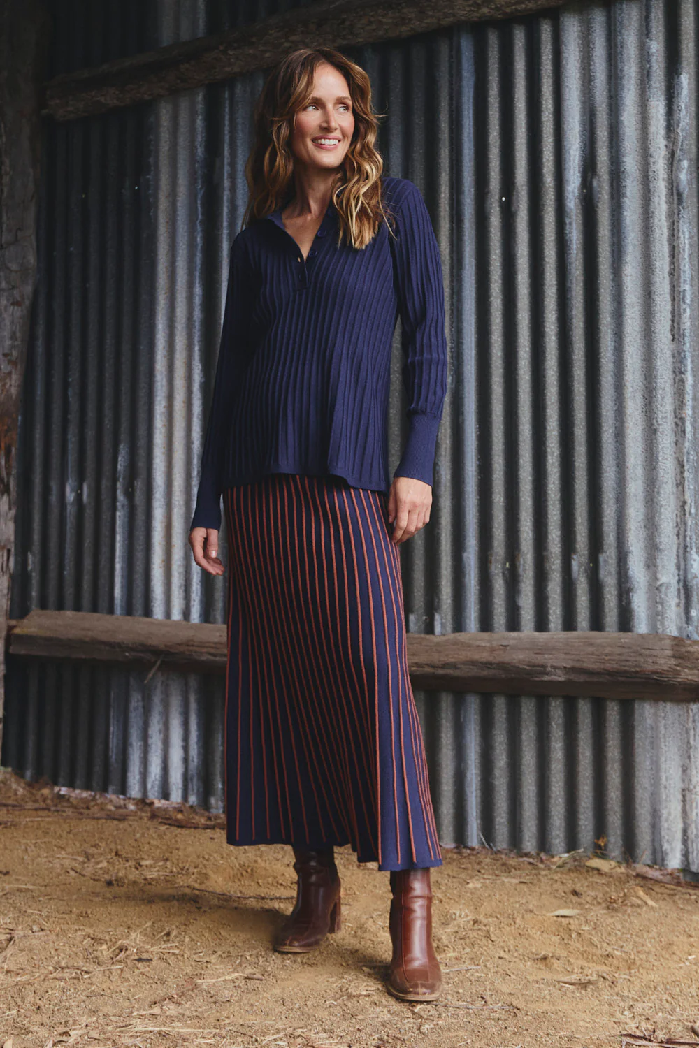 Knitted Collared Jumper in Navy - Image 5