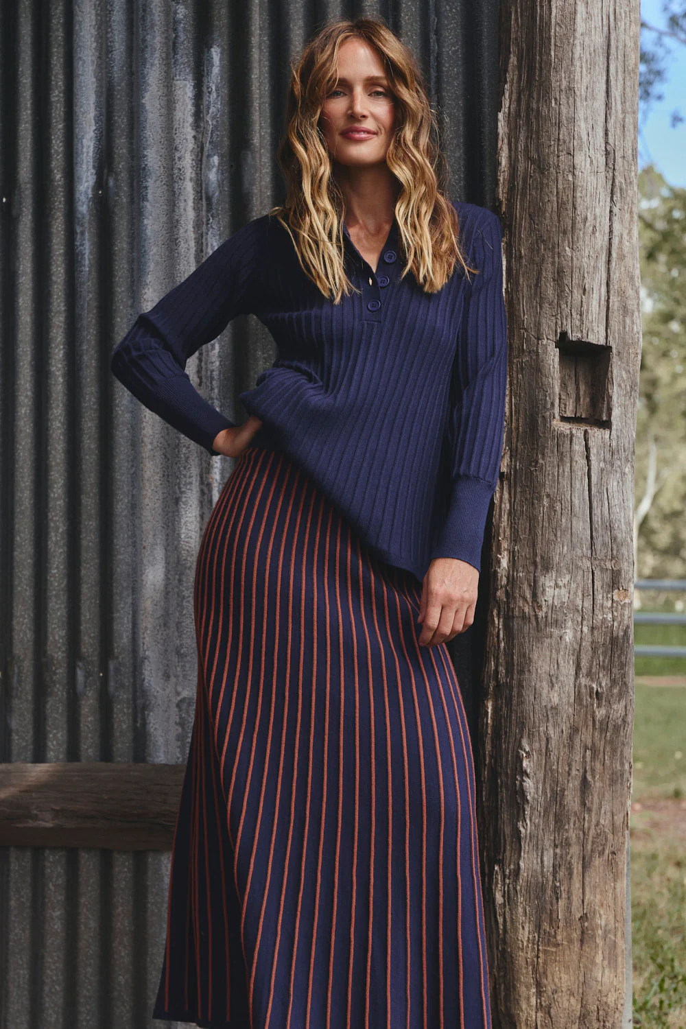 Knitted Collared Jumper in Navy - Image 7