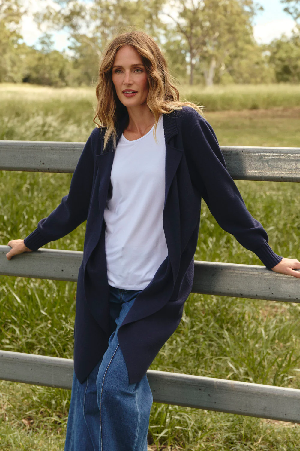 Knitted Long Line Cardigan in Navy - Image 6