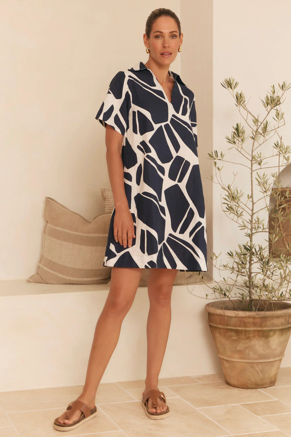 Leni Short Collared Dress in Fjorde Navy