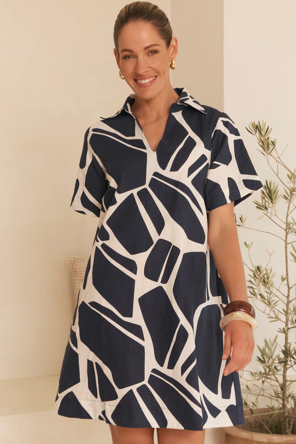 Leni Short Collared Dress in Fjorde Navy - Image 2